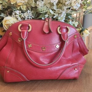 MCM Red Pebbled Leather Handbag